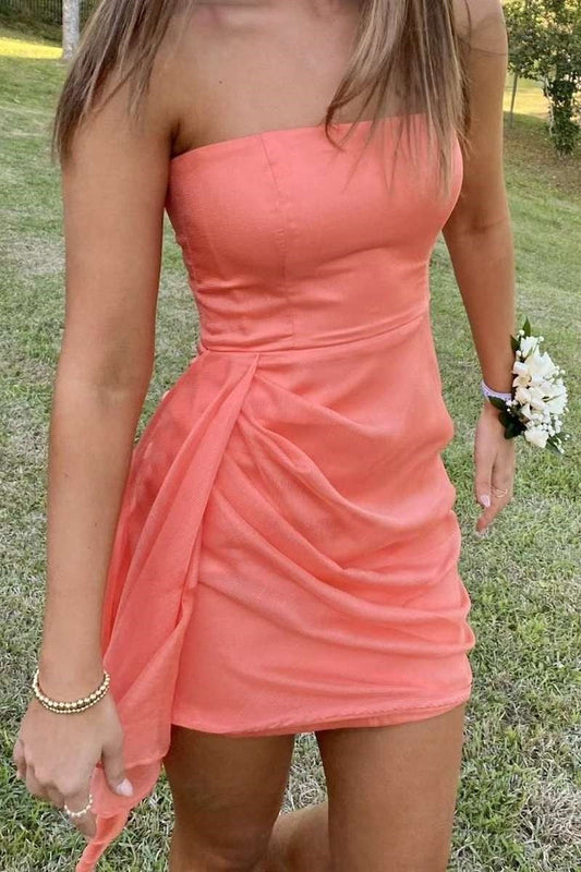 Fashion Sheath Strapless Empire Chiffon Ruched Homecoming Dress