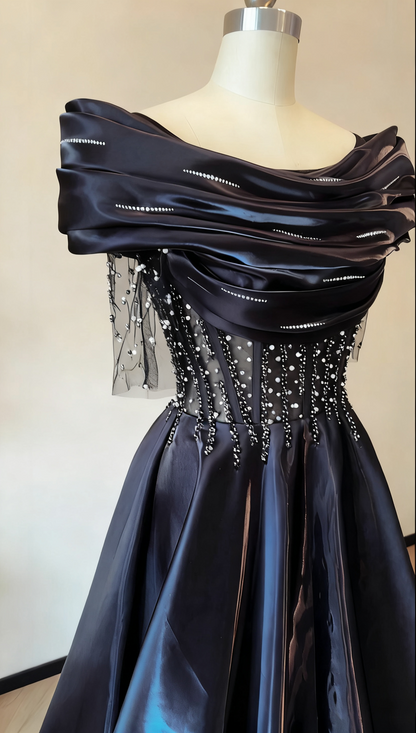 girlhomeshops- Fashionable satin exquisite beaded long dress gh6215
