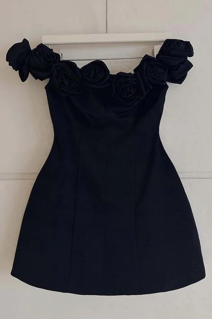 Florals Off-Shoulder Satin A-Line Empire Homecoming Dress