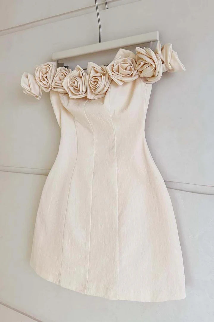 Florals Off-Shoulder Satin A-Line Empire Homecoming Dress