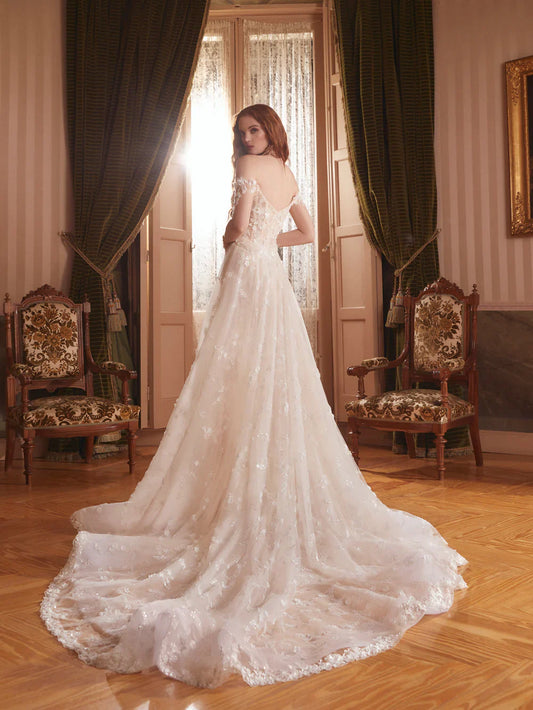 Gorgeous Ivory Lace Applique Off-the-shoulder A-Line Wedding Dress TP4595
