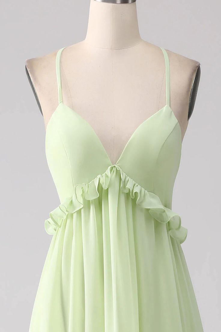 Sexy Ruffles A Line Dress V-neck With Lace-Up Back Prom Dresses GG007