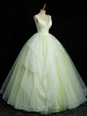 Elegant A Line V Neck Beaded  Lace Long Prom Dresses,  Lace Formal Dresses,  Evening Dresses  GG012