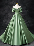 Elegant A Line Strapless Green Satin Long Prom Dresses  GG013