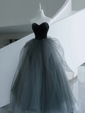 New A Line  Sweetheart Neck Gray Tulle Long Prom Dresses Gray Tulle Long Formal Graduation Dresses  GG048