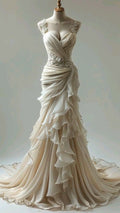 New Elegant Mermaid Sweetheart Chiffon Lace Ruffles Long Prom Dress, Formal Evening Dress GG063