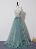 New Elegant A Line Spaghetti Straps  Lace Long Prom Dresses, Long Formal Evening Dresses  GG075