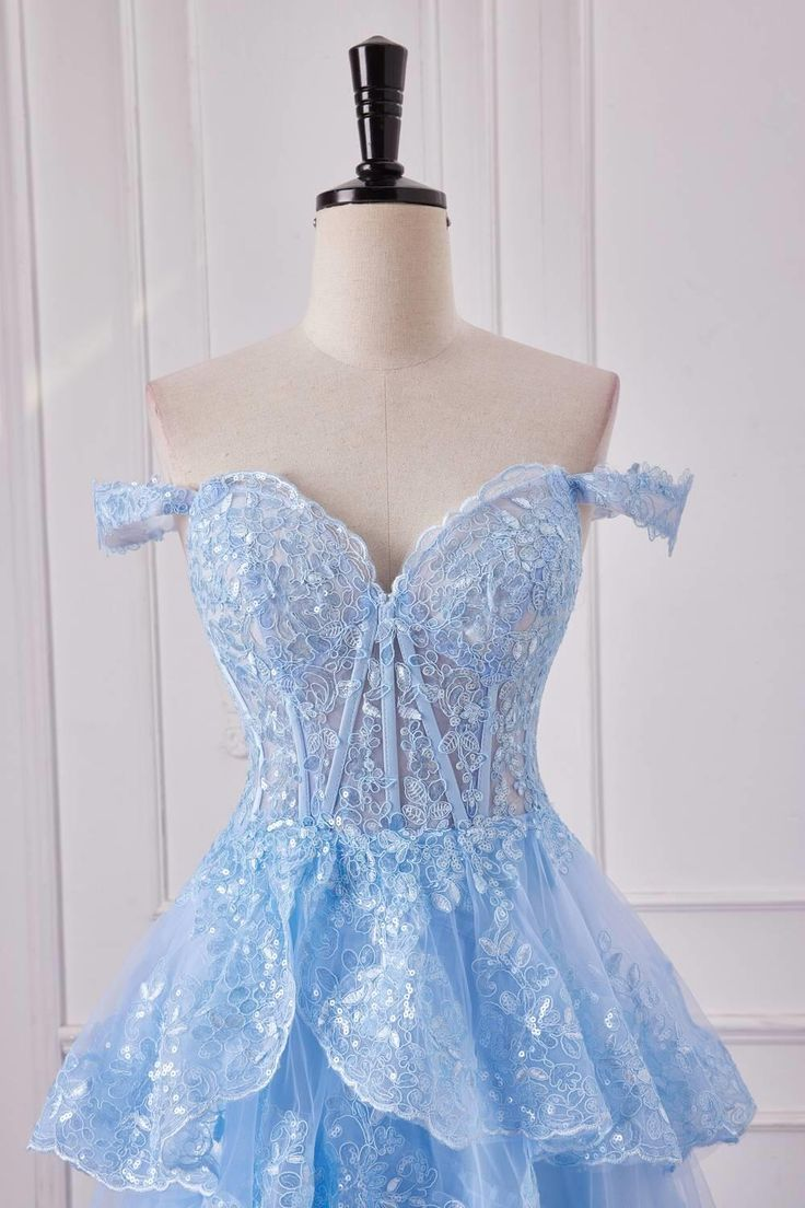 New Shiny  A Line Off The Shoulder Lace Layered Sequin Ruffles  Long Prom Dresses ,Long  Formal Evening Dresses GG084