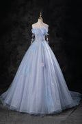 Delicate A Line Off The Shoulder  Blue Pearl  Long Prom Dresses, Off The Shoulder Long Formal Evening Dresses  GG086