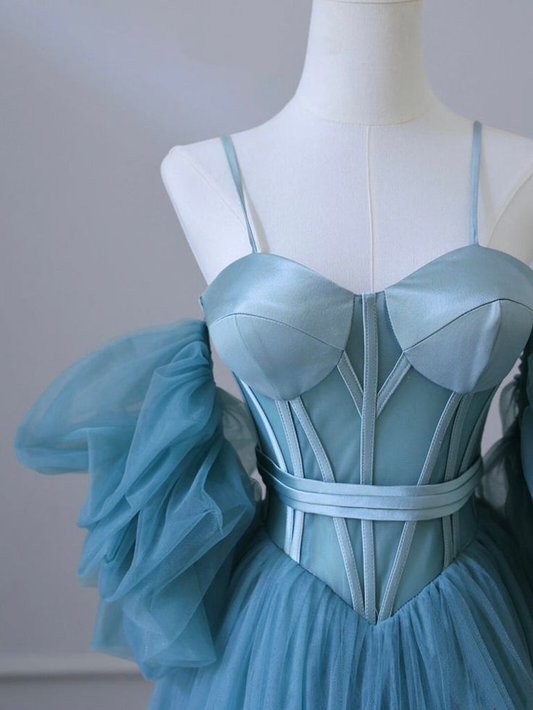 New Elagant  A Line Off The Shoulder  Blue Tulle Long Prom Dresses, Long Formal Evening Dresses  GG087