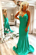 Elegant Mermaid Halter Spaghetti Straps Satin Ruched Long Prom Dress,Evening Dress GG1009