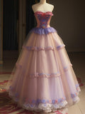Princessful A Line Strapless Tulle Applique Long Prom Dress,Evening Dress GG1021