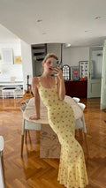 Elegant Mernaid Low Collar Pastel Yellow Satin Long Prom Dress,Evening Dress GG1043