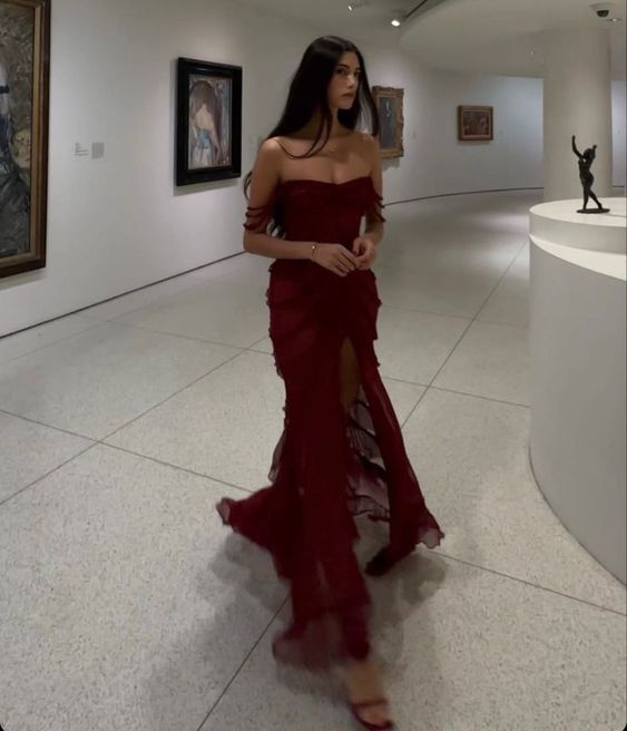 Sexy Mermaid Spaghetti Straps Off The Shoulder Chiffon Slit Long Prom Dress,Evening Dress GG1064