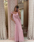Fairy A Line Spaghetti Straps Pink Printing Floral Chiffon Long Prom Dress,Evening Dress GG1075