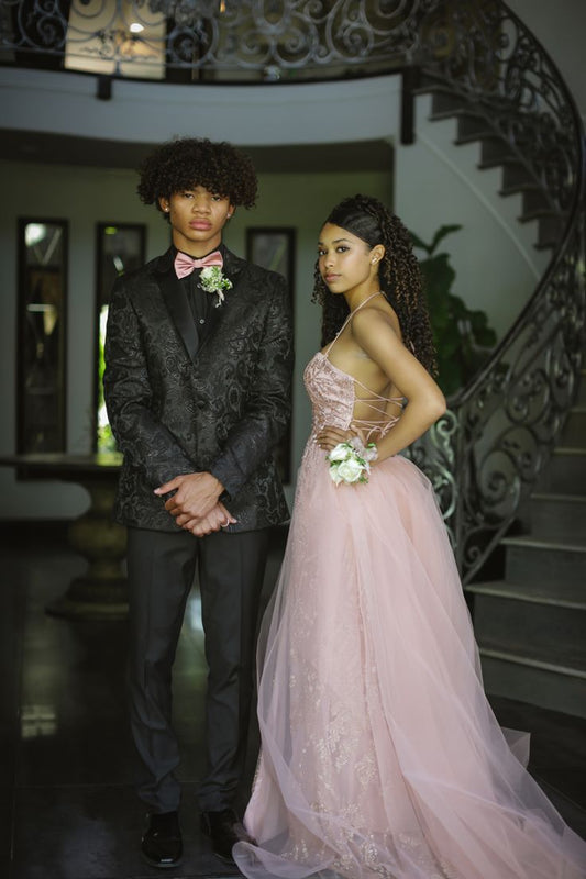 Sexy A Line Halter Spaghetti Straps Pink Sequin Tulle Applique Long Prom Dress,Evening Dress GG1080