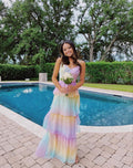 Colorful A Line Spaghetti Straps Tiered Chiffon Long Prom Dress,Evening Dress GG1082