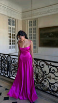 Sexy A Line Spaghetti Straps Satin Long Prom Dress,Evening Dress GG1132