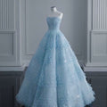 Lovely A Line Strapless Pale Blue Tulle Beaded Long Prom Dress,Evening Dress GG1133