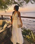 Elegant A Line Halter V Neck White Chiffon Long Prom Dress,Evening Dress GG1211