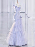 Gorgeous Mermaid One Shoulder Sweetheart Lilac Tulle Sequin Long Prom Dress,Evening Dress GG1223