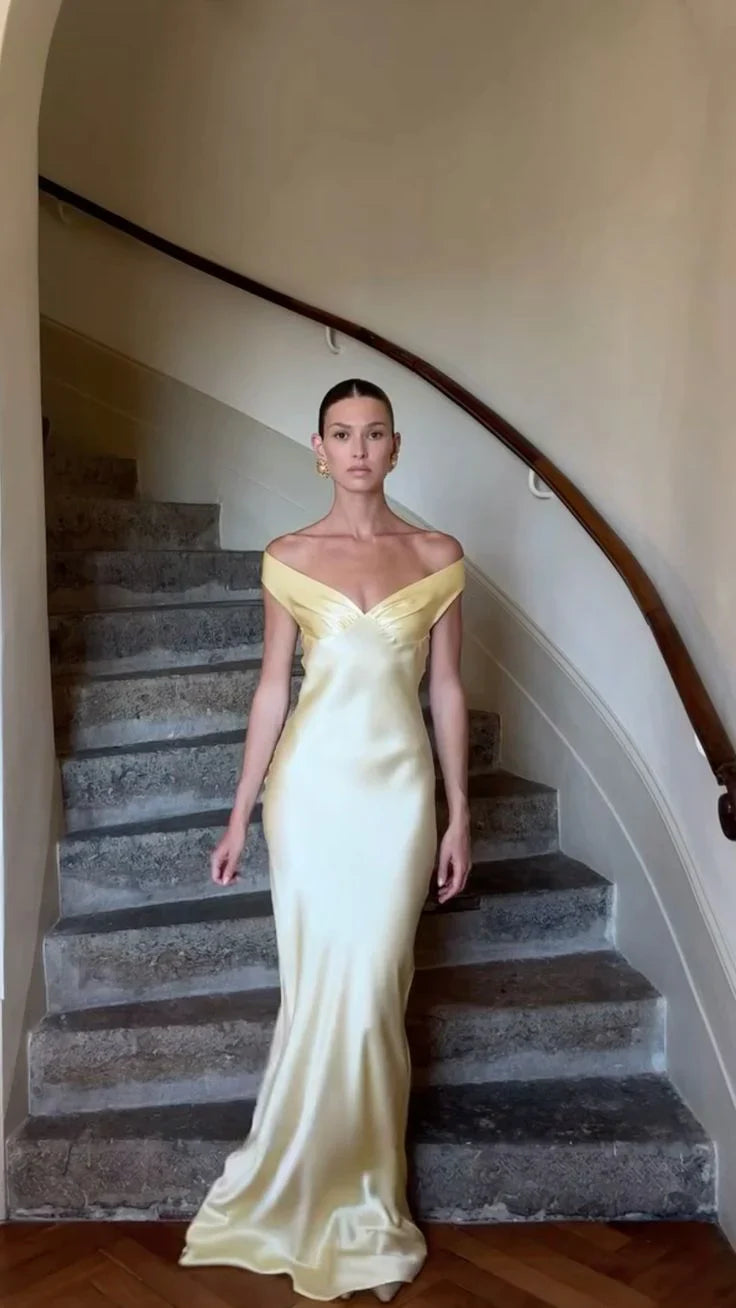 Yellow/blue fashionable simple mermaid strapless long satin Ball gown, prom dress, evening dress, party dress gh3495