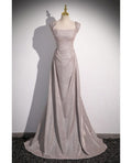 Shiny A Line  Off The Shoulder Silver Simple Long Pleats Prom Dress Long Prom Dresses,Evening Dresses GG126
