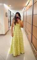 Lovely A Line Square Yellow Green Satin Long Prom Dress,Evening Dress GG1272
