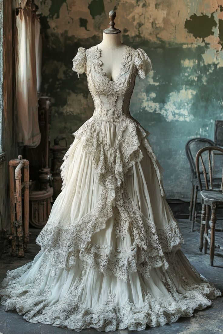Chic A Line Lace V Neck Ivory Tulle Applique Long Prom Dress,Wedding Dress,Evening Dress GG1320