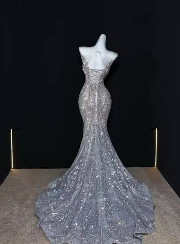 Sparkly Mermaid Off The Shoulder Tulle Sequin Long Prom Dress,Evening Dress GG1330