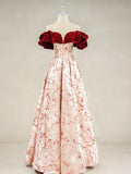 Chic A Line Off The Shoulder Applique Burgundy Long Prom Dress, Evening Dresses GG144