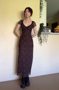 Pretty Mermaid Lace V Neck Black Chiffon Printing Floral Long Prom Dress,Evening Dress GG1442