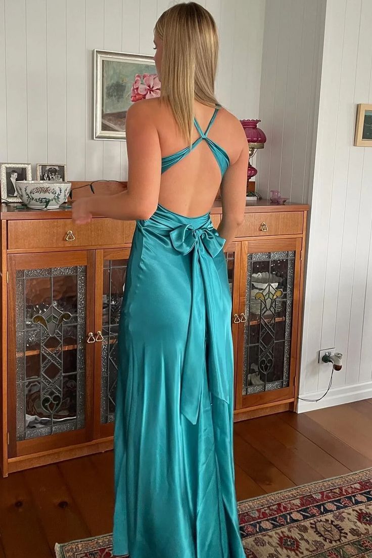 Elegant Mermaid V Neck Satin Pleated Backless Long Prom Dress,Evening Dress GG1478