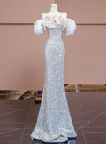 Sparkly Mermaid Strapless Satin Sequin Long Prom Dress,Evening Dress GG1482