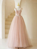 Elegant A Line Sweetheart  Spaghetti Straps Pink Tulle Long Formal Dress ,Evening Dresses GG149