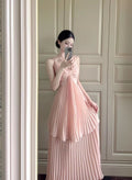 Fairy A Line Spaghetti Straps Soft Pink Chiffon Pleated Backless Long Prom Dress,Evening Dress GG1496