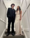 Elegant A Line Halter Ivory Satin Backless Long Prom Dress,Evening Dress GG1508