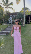 Chic A Line Strapless Sweetheart Pink Satin With Pocket Long Prom Dress,Evening Dress GG1523