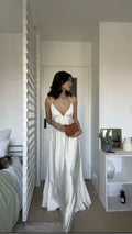 Elegant A Line Spaghetti Straps White Satin Long Prom Dress,Evening Dress GG1526