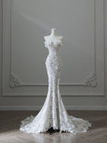 Charming Mermaid Strapless White Lace Long Prom Dress,Wedding Dress,Evening Dress GG1528