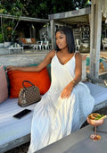 Elegant A Line Spaghetti Straps White Polyester Pleated Long Prom Dress,Evening Dress GG1535