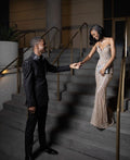 Gorgeous Mermaid Strapless Light Champagne Satin Sequin Beaded Long Prom Dress,Evening Dress GG1591