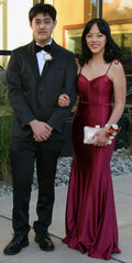 Simple Mermaid Spaghetti Straps Burgundy Satin Long Prom Dress,Evening Dress GG1607