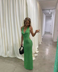Sexy Mermaid Halter V Neck Bud Green Satin Flowers Backless Long Prom Dress,Evening Dress GG1614