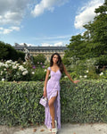 Lovely Mermaid V Neck Lilac Chiffon Ruffles Slit Long Prom Dress,Evening Dress GG1668