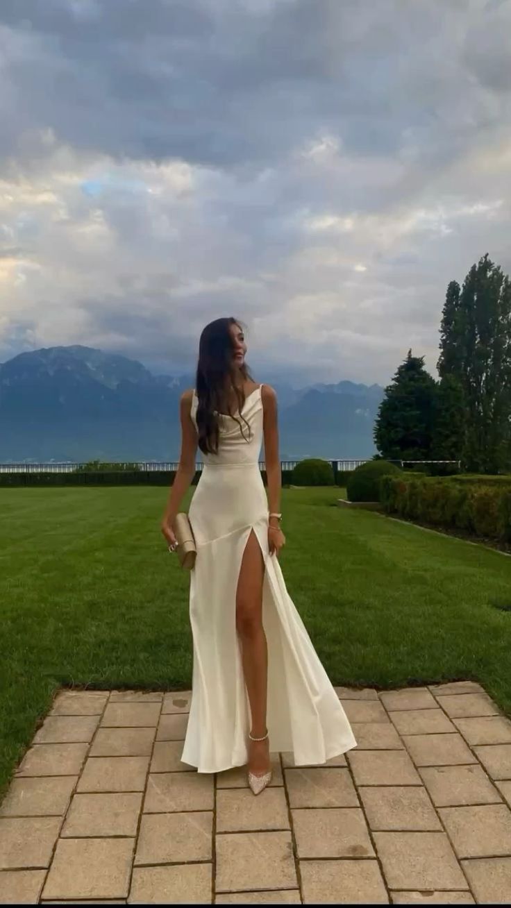 Simple Mermaid Spaghetti Straps Ivory Satin Slit Long Prom Dress,Evening Dress GG1781