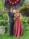 Elegant A Line Spaghetti Straps Burgundy Satin Long Prom Dress,Evening Dress GG1785