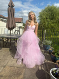 Pretty A Line Spaghetti Straps Light Pink Tulle Long Prom Dress,Evening Dress GG1822