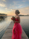 Elegant A Line Strapless Tulle Applique Long Prom Dress,Evening Dress GG1850