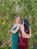 Elegant Mermaid Spaghetti Straps Dark Green Satin Slit Long Prom Dress,Evening Dress GG1860